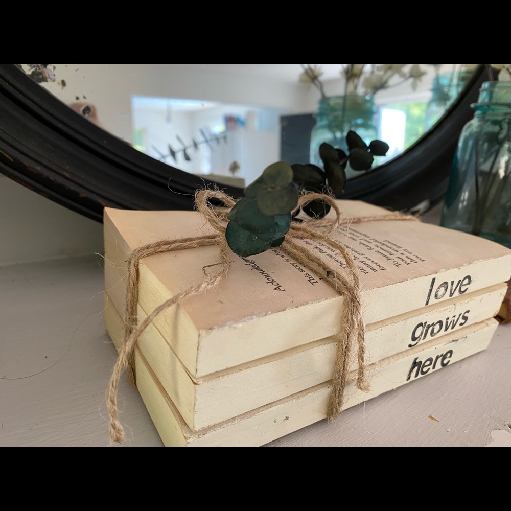 Farmhouse Stamped Books Stack